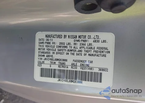 2011 Infiniti G37X z USA, uszkodzony, nr VIN JN1CV6EL6BM263886